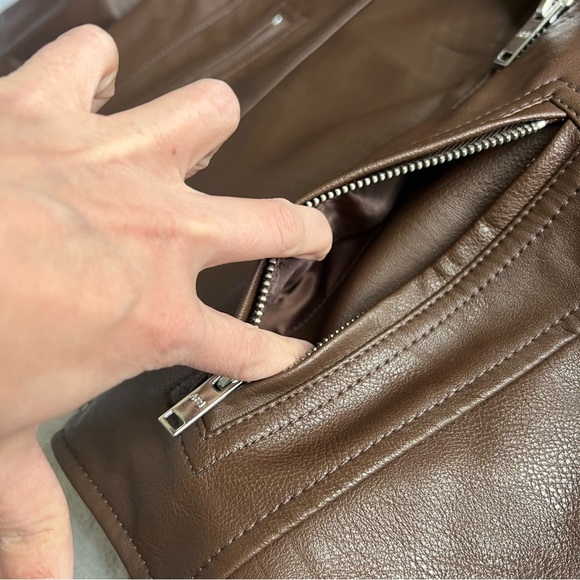 NWT Abercrombie & Fitch Vegan Leather Biker Moto Jacket Chocolate Brown Large - Picture 11 of 17